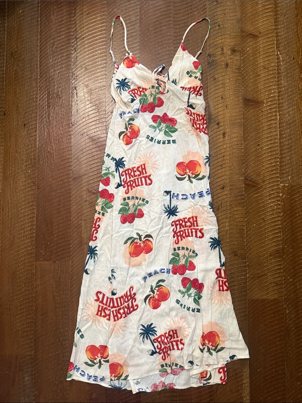 White Fruit-Print Maxi Slip Dress